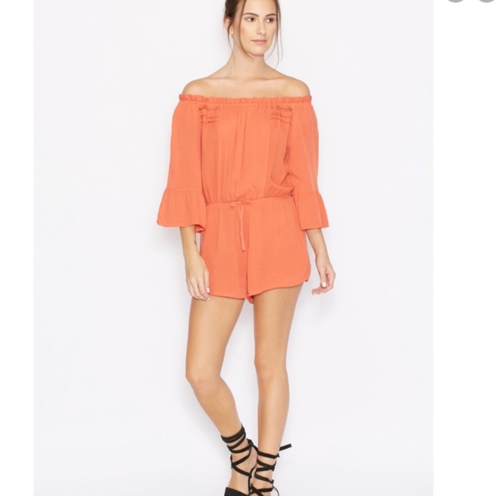 TOPSHOP CRINKLE TRIM BARDOT PLAYSUIT